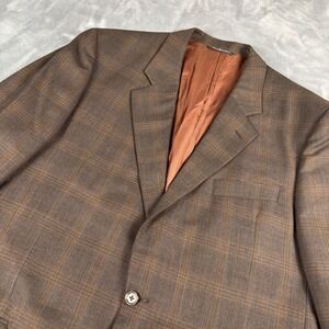 Jack Victor Collection Mens Brown‎ Plaid Sport Coat Blazer Jacket Size 44XL